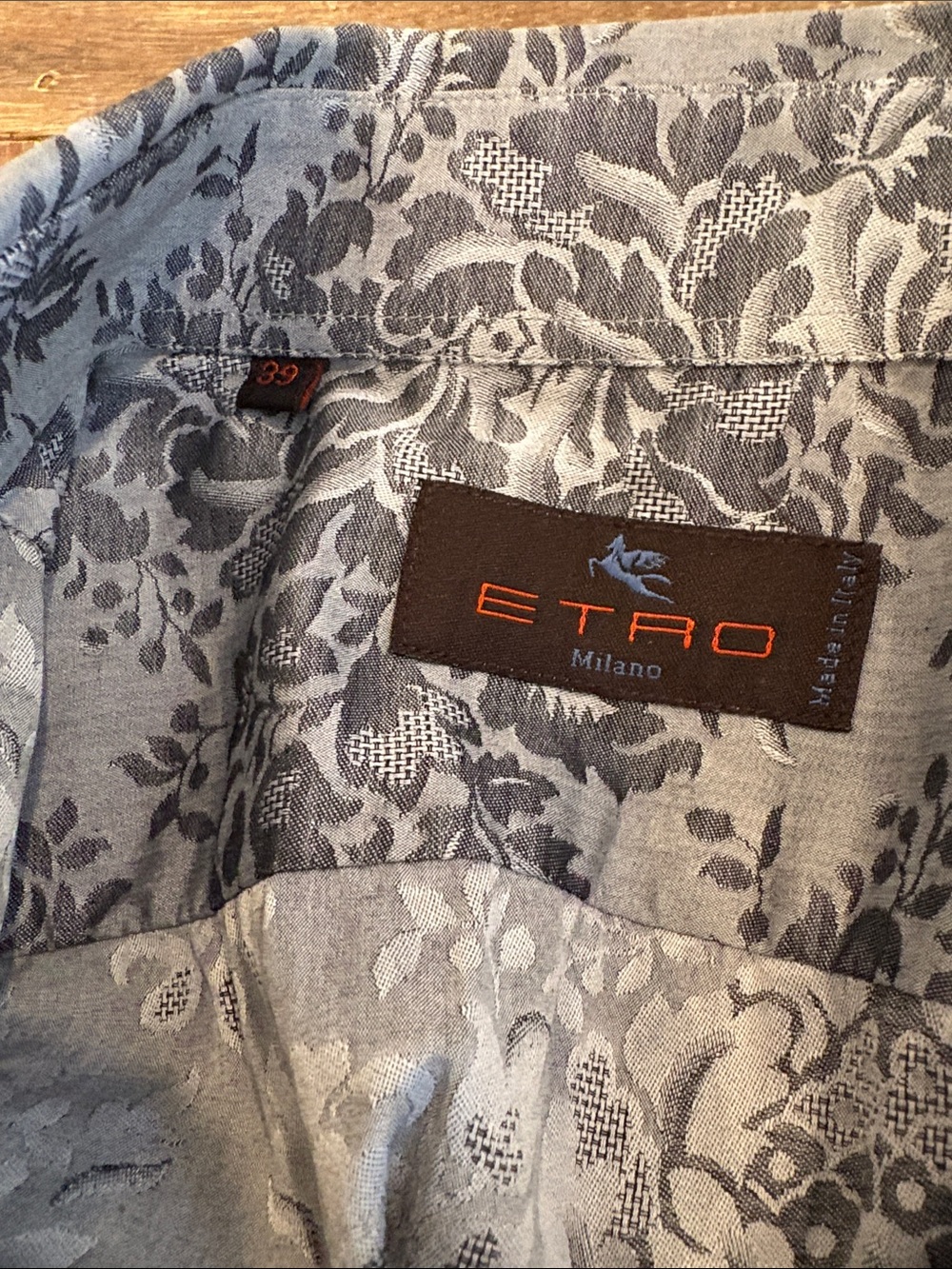 Etro Milano Made in Italy Gray Damask Paisley Cotton Dress Shirt Men’s 39 Small - Picture 3 of 4